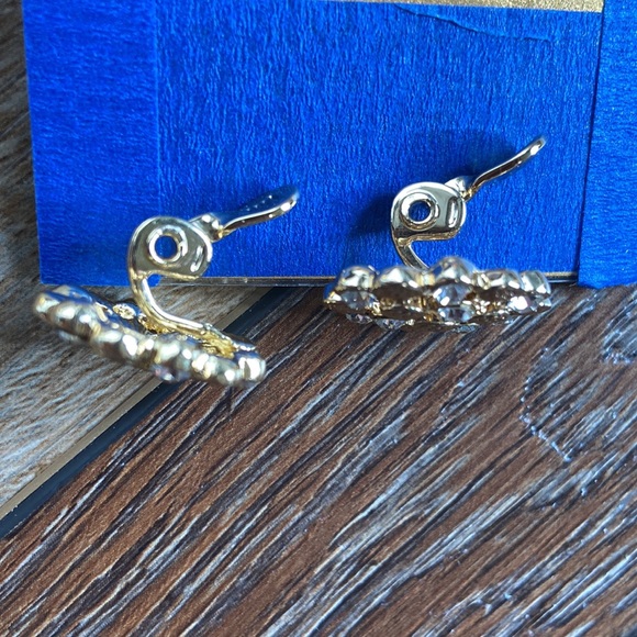 Gold Tone and Glass Clip On Earrings - Picture 7 of 8
